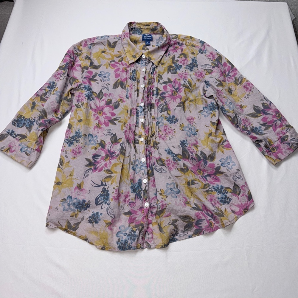 Izod 1937 Pink Floral Blouse with Yellow & Blue Accents - Picture 1 of 8